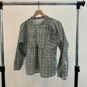 Madewell Plaid Bubble Sleeve Peplum Top